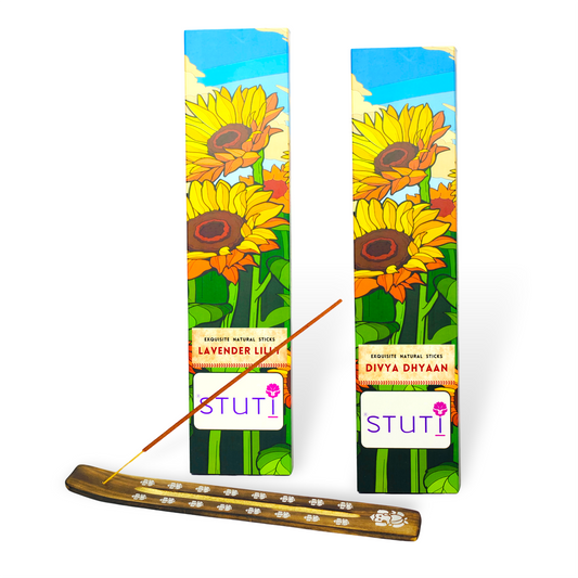 STUTI Premium Agarbatti for Pooja | Lavender Lilly & Divya Dhyaan (Pack of 2)