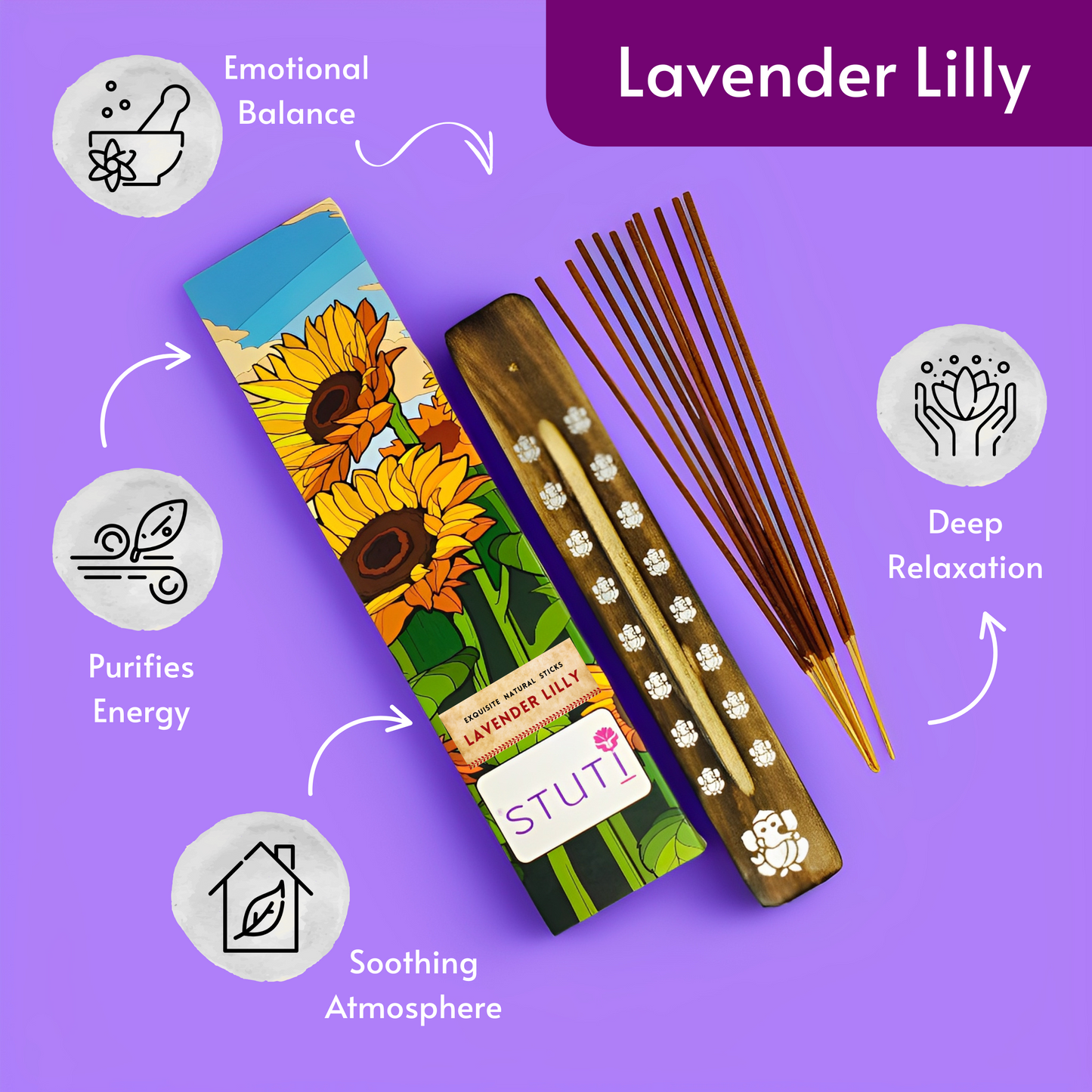 STUTI Premium Agarbatti for Pooja | Lavender Lilly & Divya Dhyaan (Pack of 2)