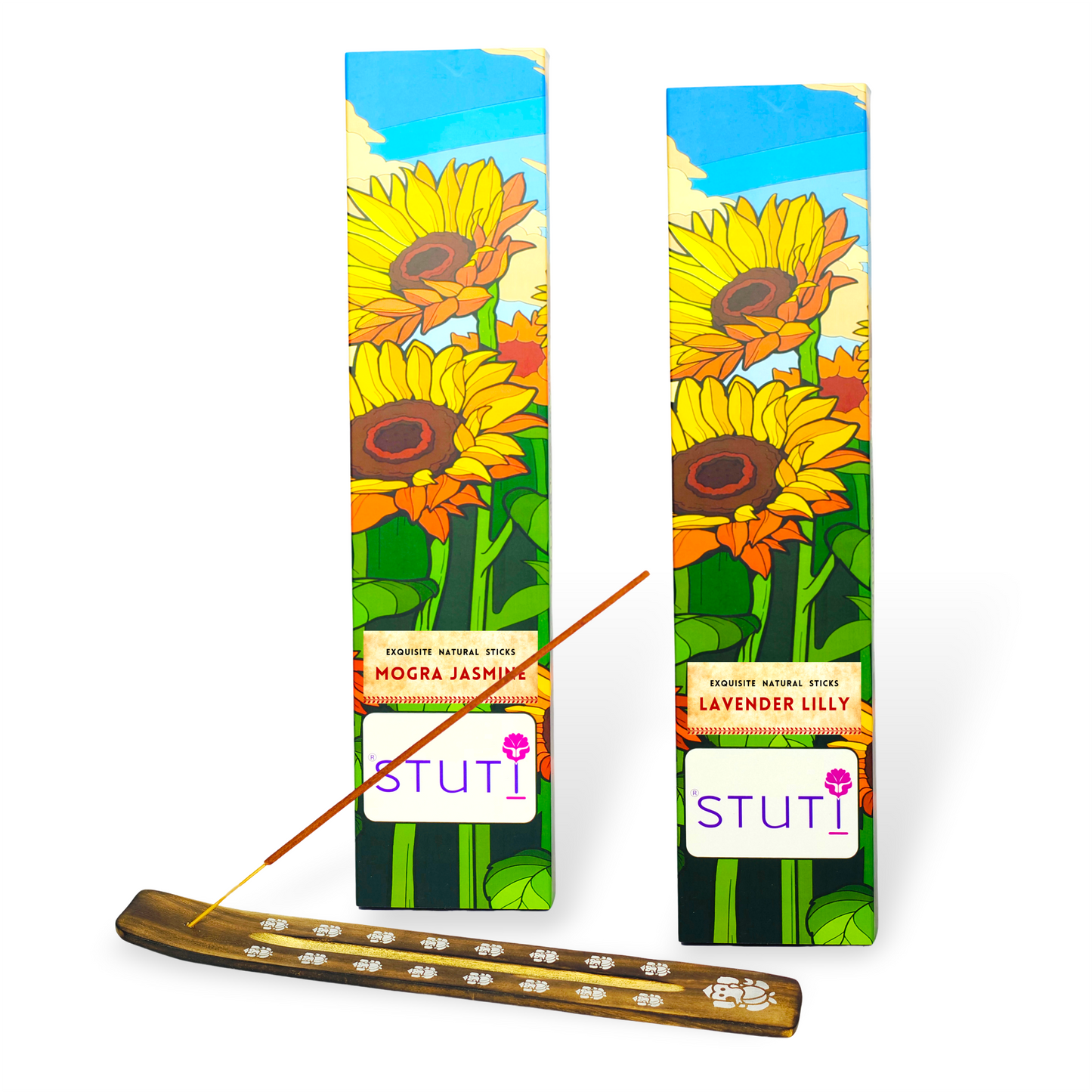 STUTI Premium Agarbatti for Pooja | Mogra Jasmine & Lavender Lilly (Pack of 2)