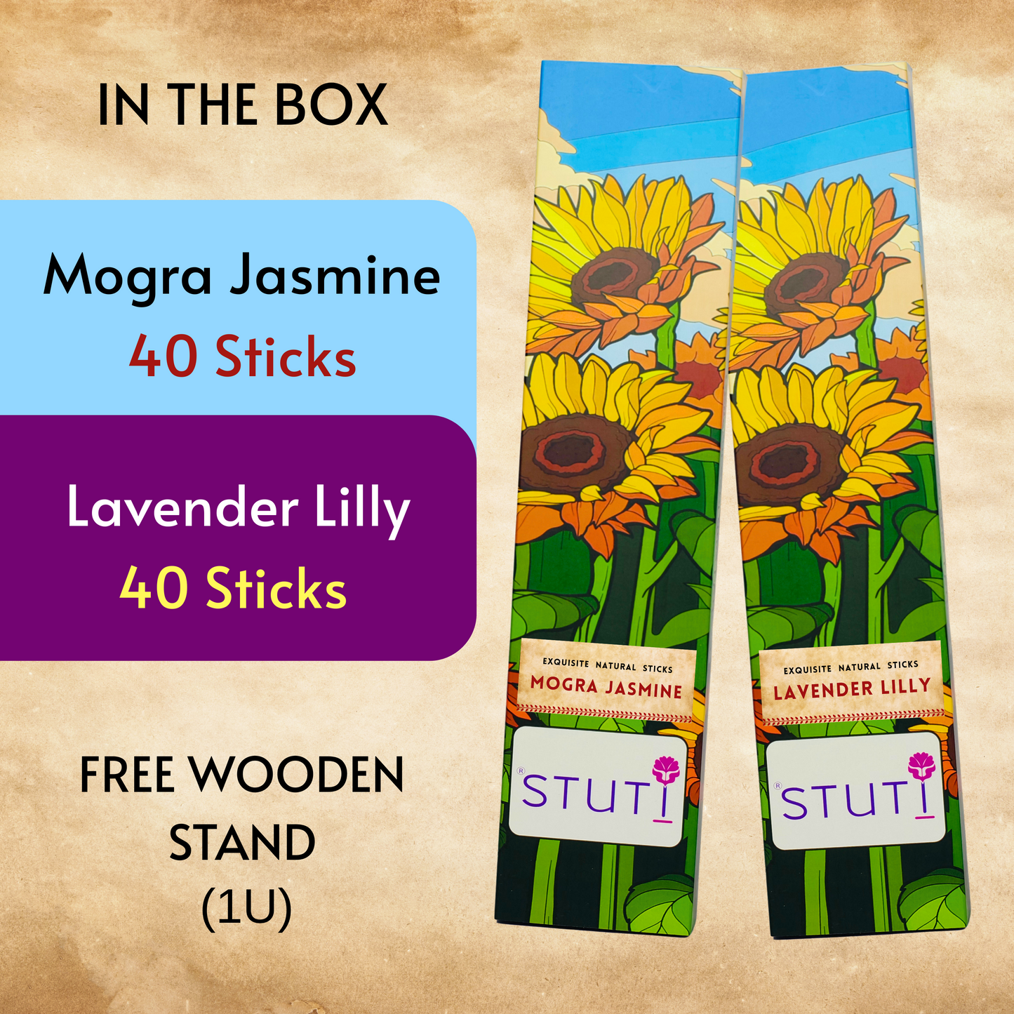 STUTI Premium Agarbatti for Pooja | Mogra Jasmine & Lavender Lilly (Pack of 2)
