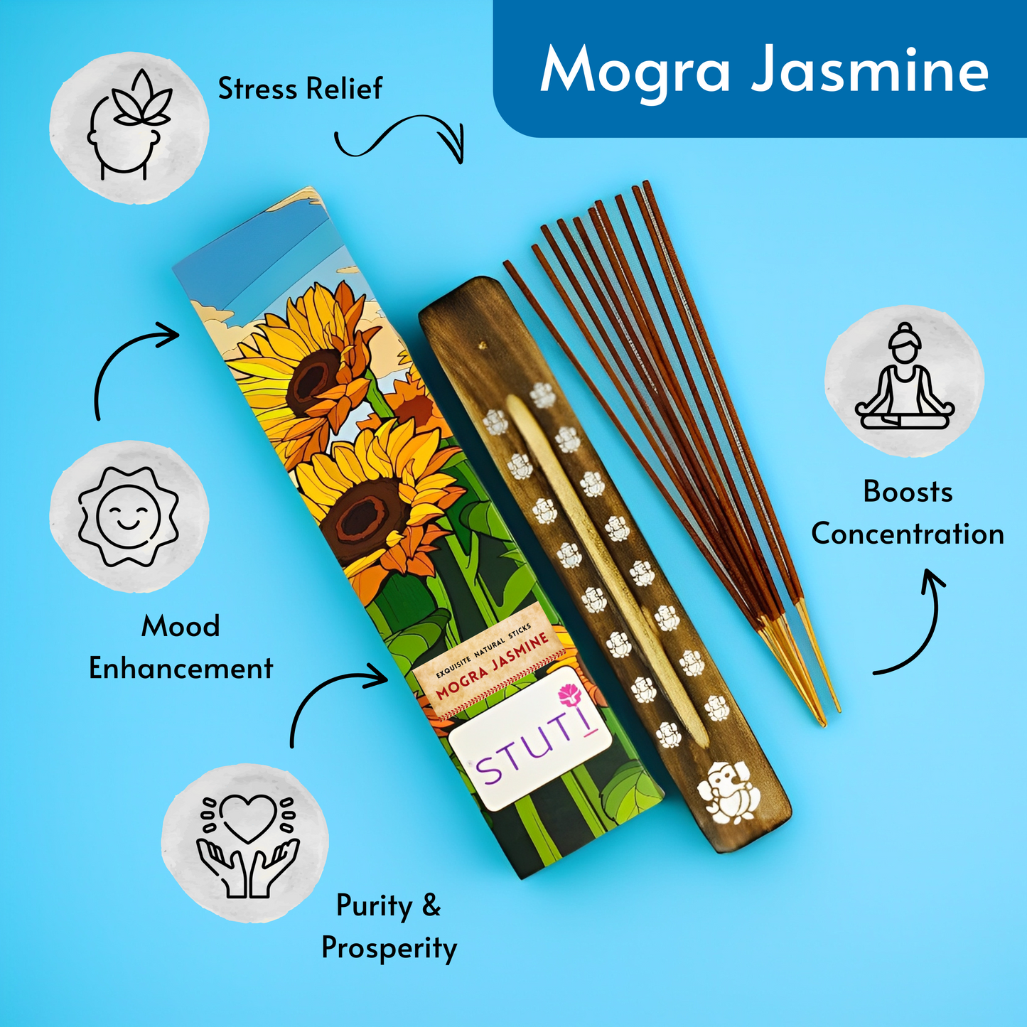 STUTI Premium Agarbatti for Pooja | Mogra Jasmine & Lavender Lilly (Pack of 2)